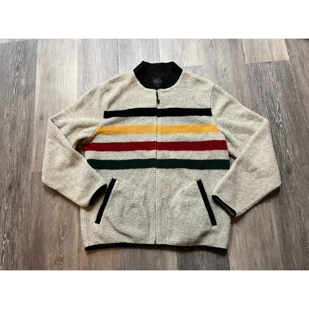 Pendleton Glacier Fleece Hudson Striped Sherpa Zip Up Jacket Men's Size M